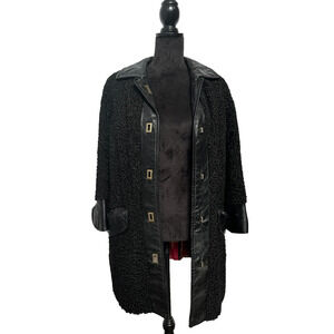 Vintage Carl Herrmann Black Persian Lamb Fur Coat Leather Trim M/L Mod Swing 60s